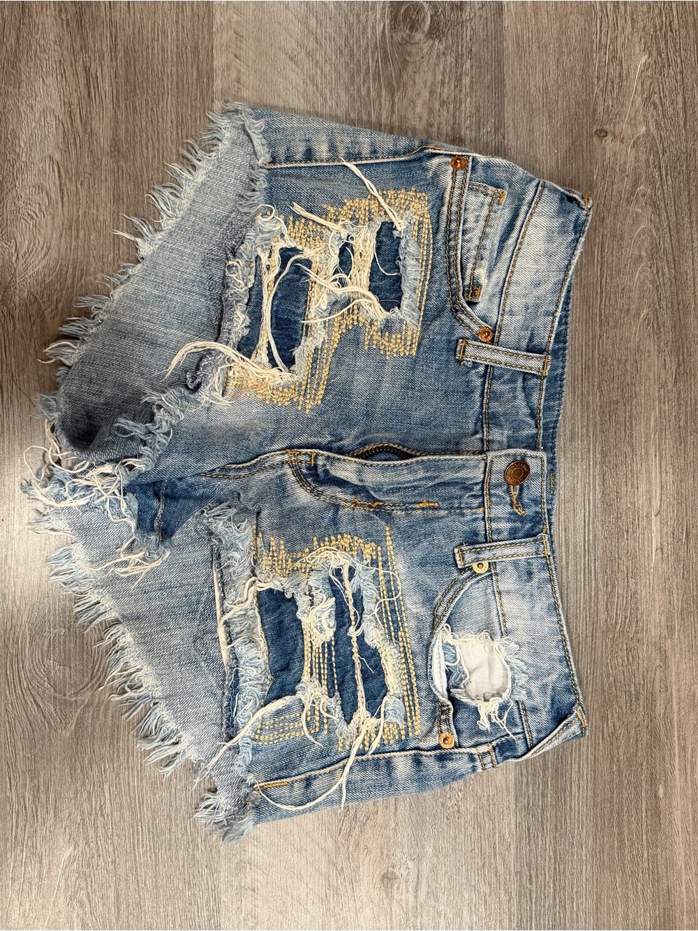 Mossimo Supply Co. Light Blue Distressed Denim Shorts with Gold Studs